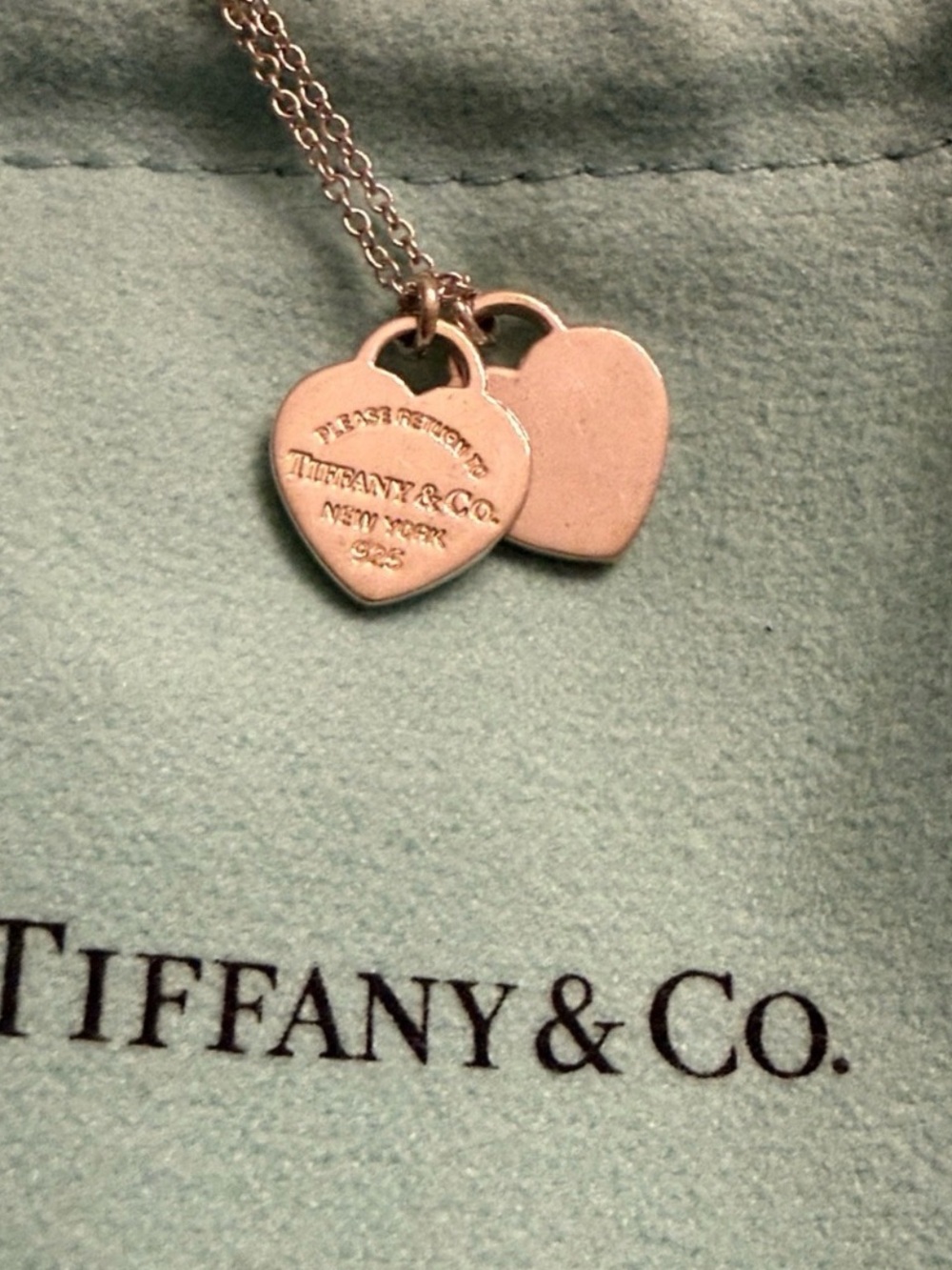 ✨💎EUC💎✨Return to Tiffany & Co. 925 Silver Mini Double Heart Necklace